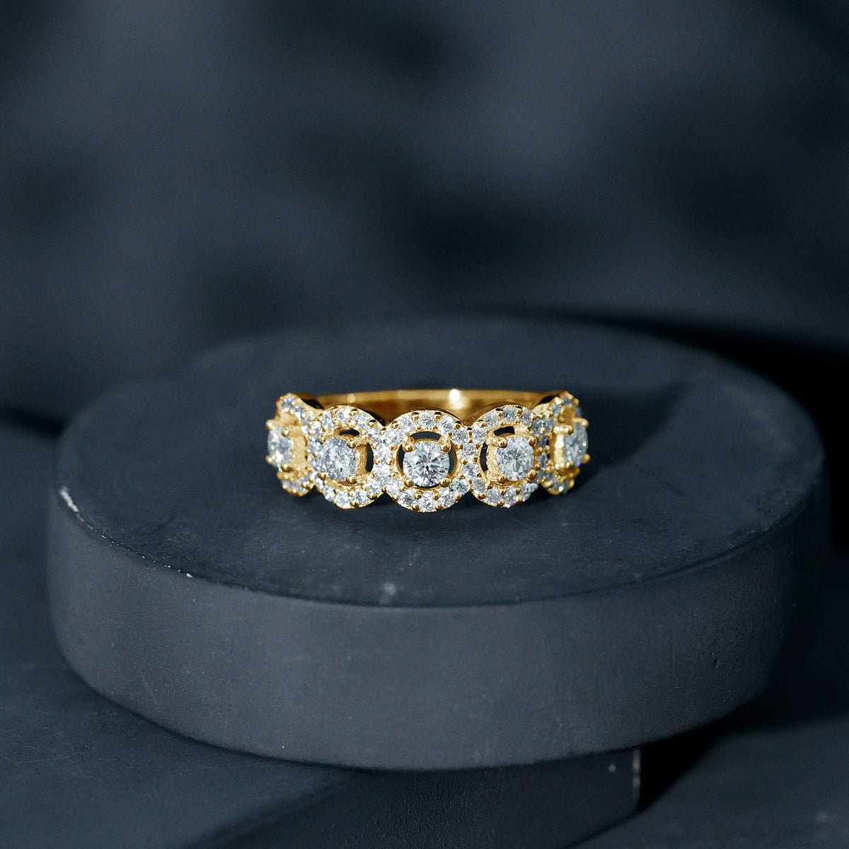 Certified Round Cut Moissanite Halo Classic Band Ring