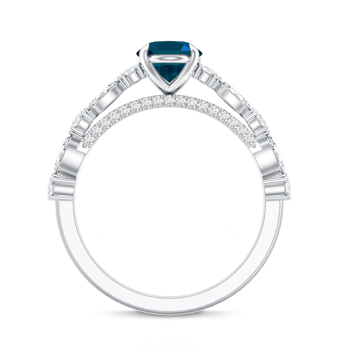 1 Carat Oval Cut London Blue Topaz Engagement Ring with Diamond Accent