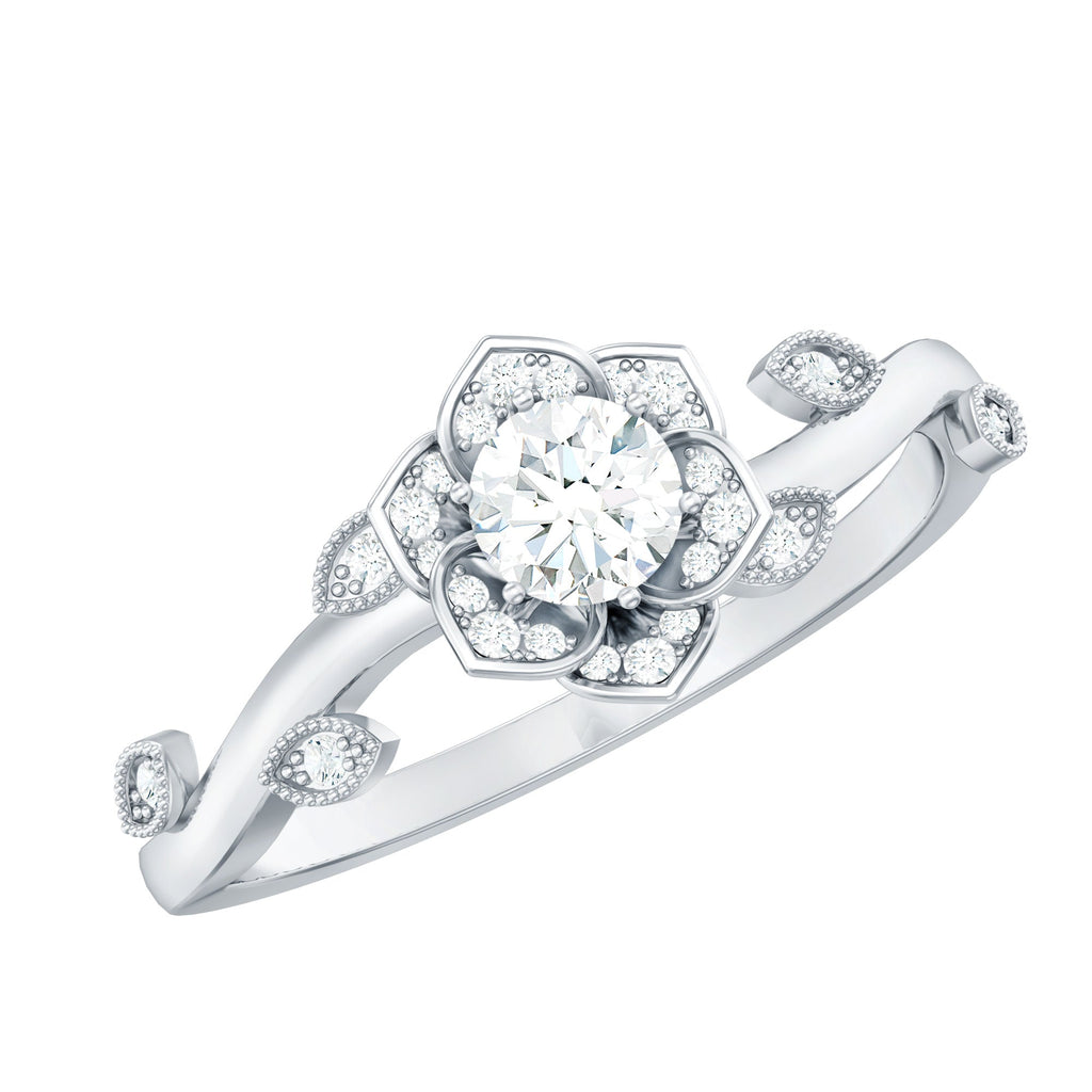 Natural Diamond Flower Engagement Ring For Women