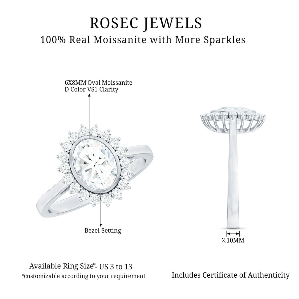 Oval Halo Engagement Ring with Moissanite