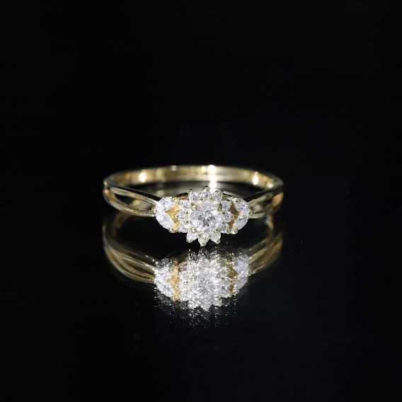 Diamond Flower Engagement Ring with Split Shank