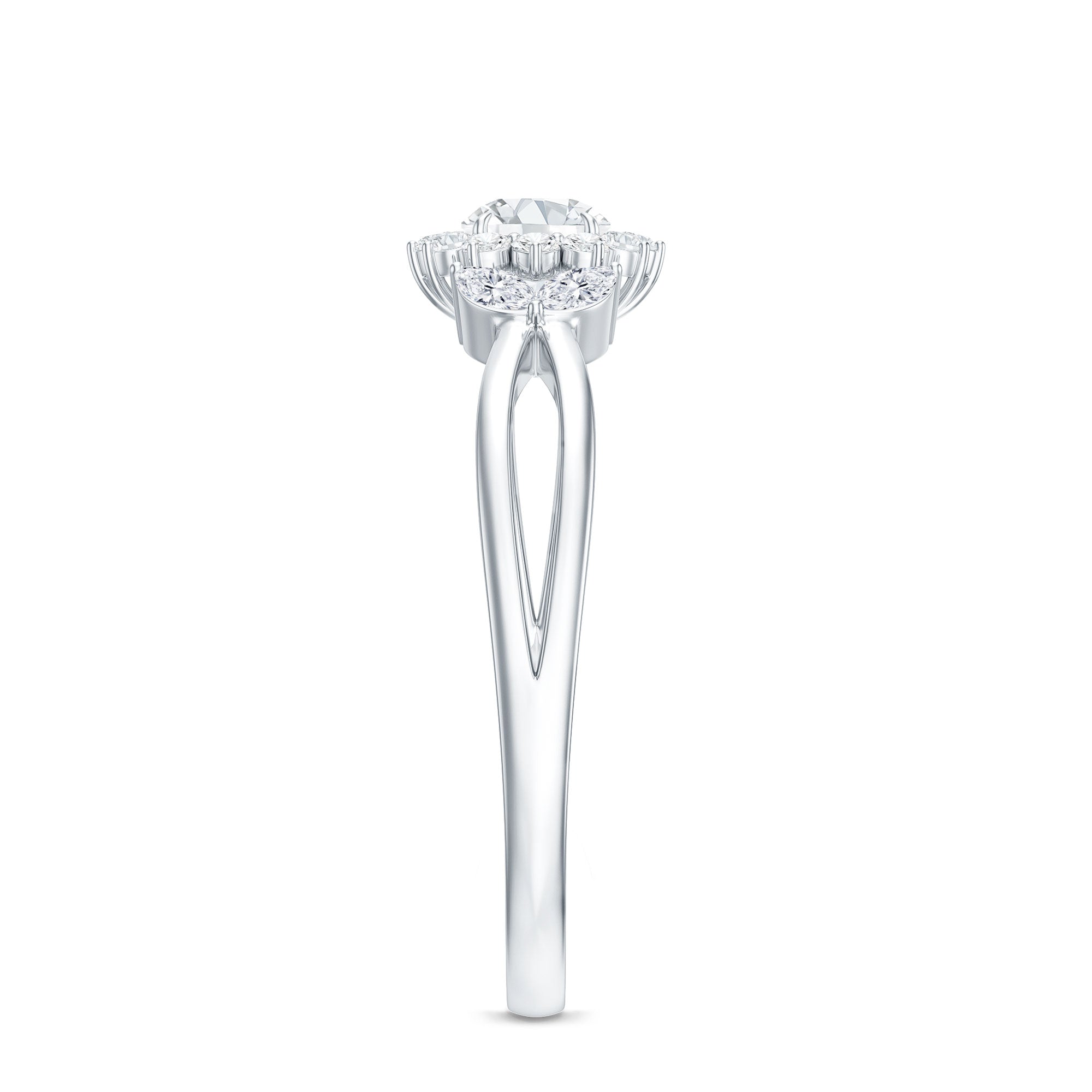 Diamond Flower Engagement Ring with Split Shank