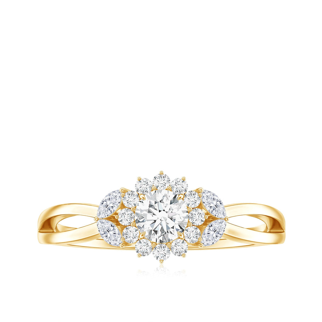 Diamond Flower Engagement Ring with Split Shank