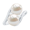 Freshwater Pearl Toi Et Moi Engagement Ring with Diamond