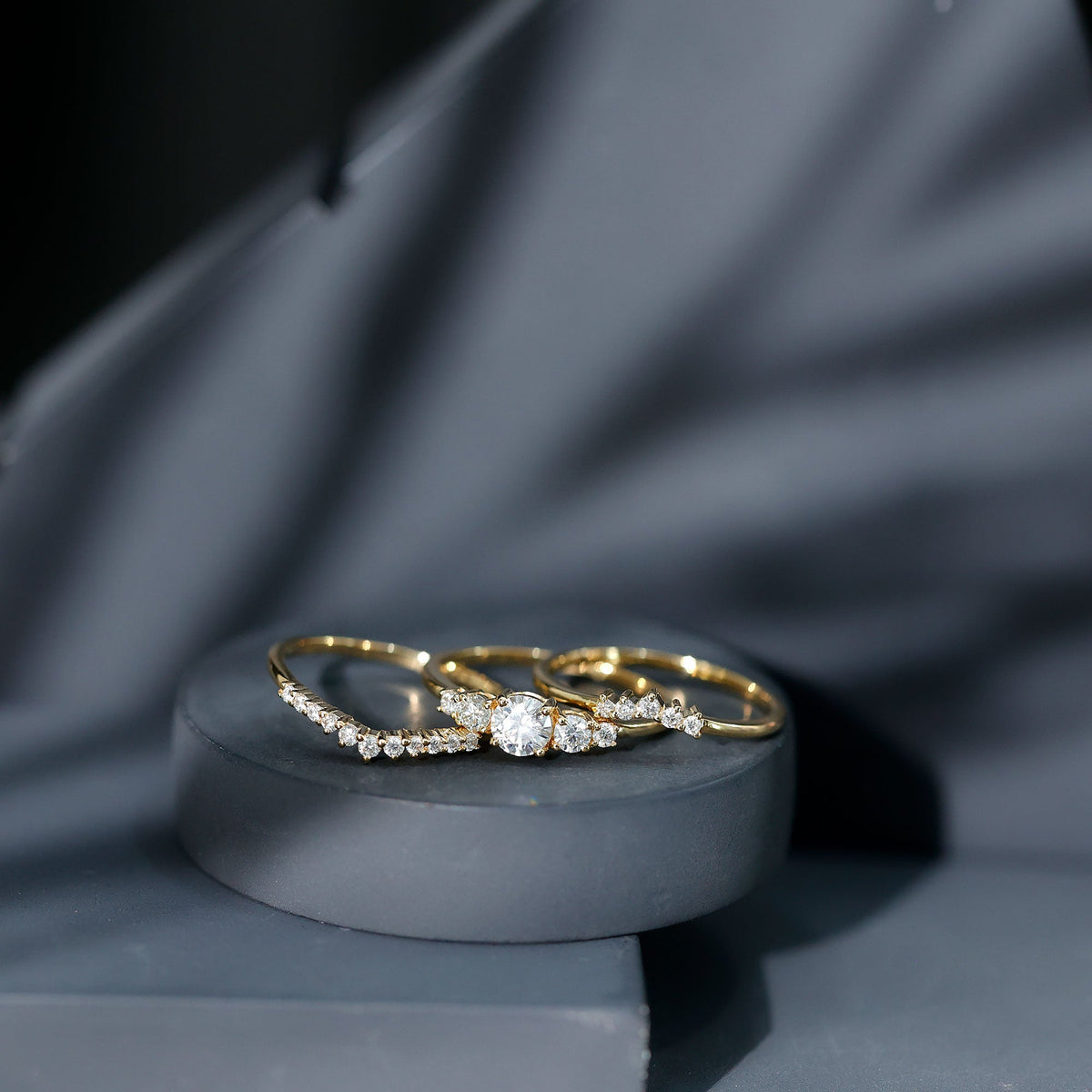 Certified Moissanite Trio Bridal Ring Set