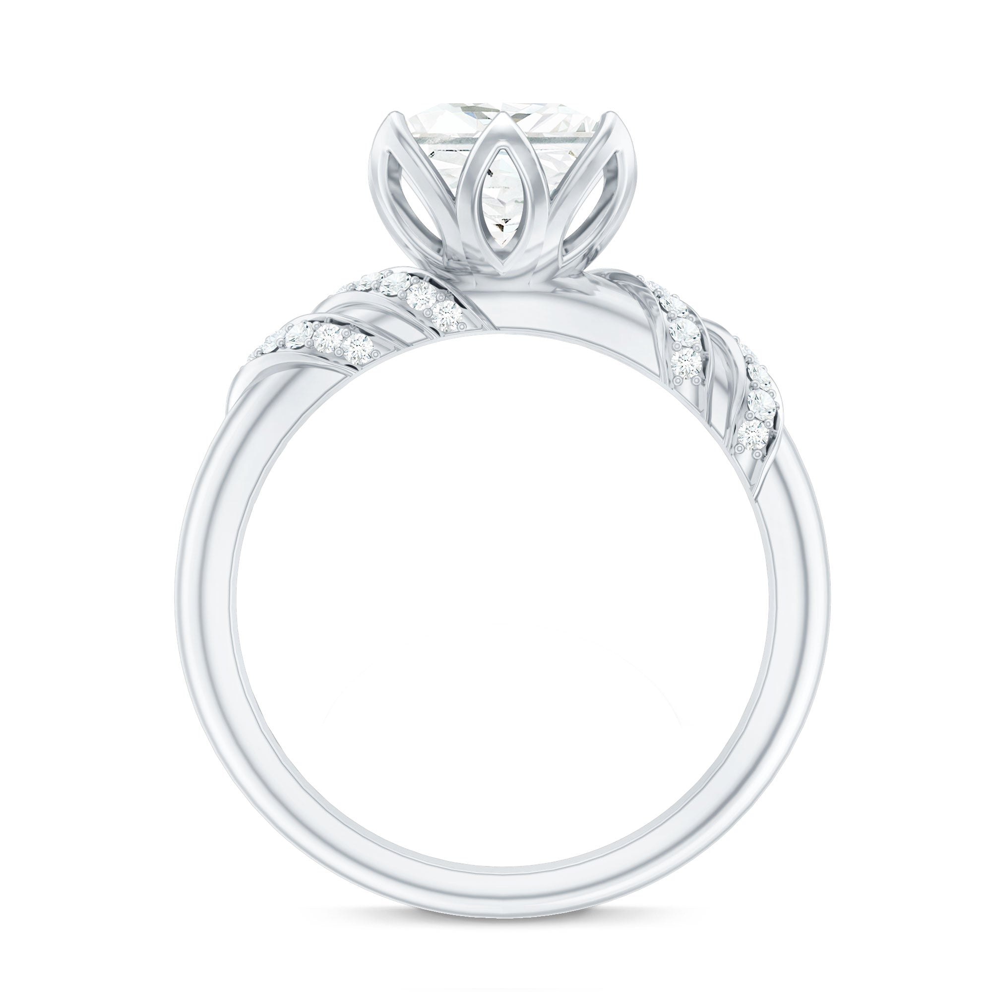 Certified Princess Cut Moissanite Designer Engagement Ring