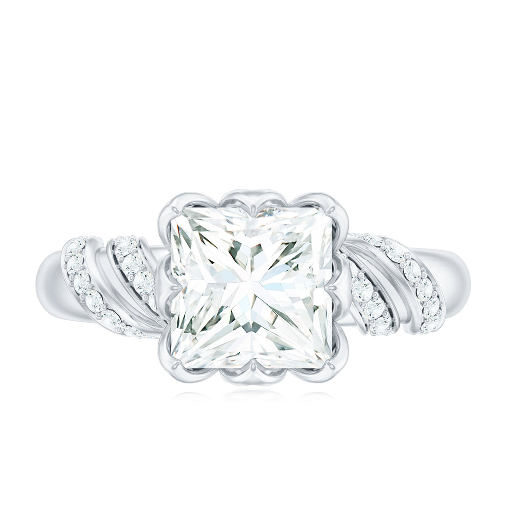 Certified Princess Cut Moissanite Designer Engagement Ring
