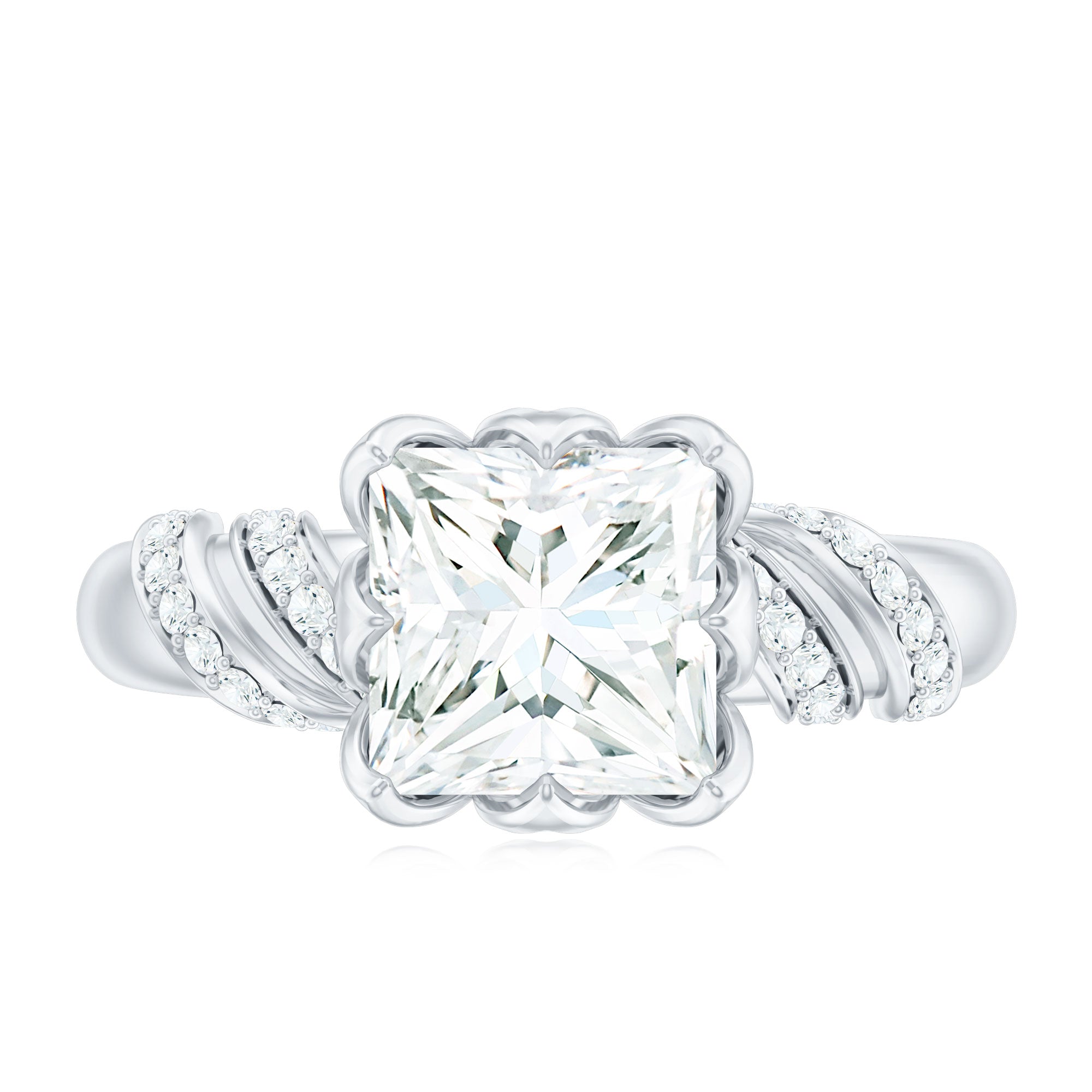 Certified Princess Cut Moissanite Designer Engagement Ring
