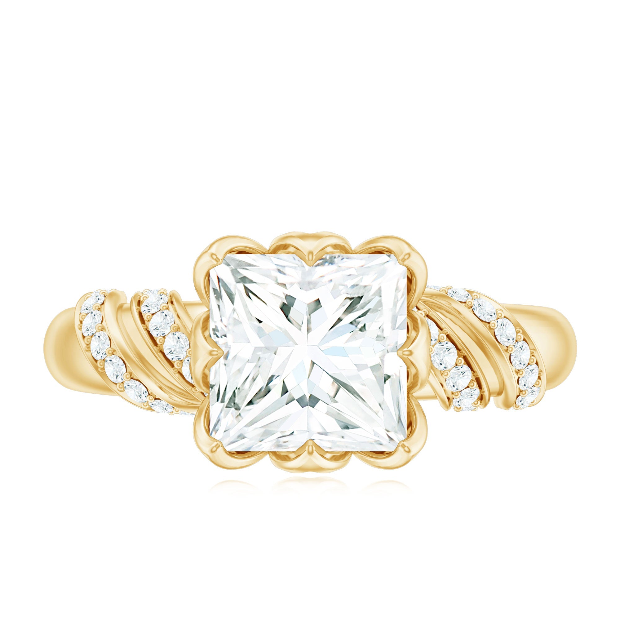 Certified Princess Cut Moissanite Designer Engagement Ring
