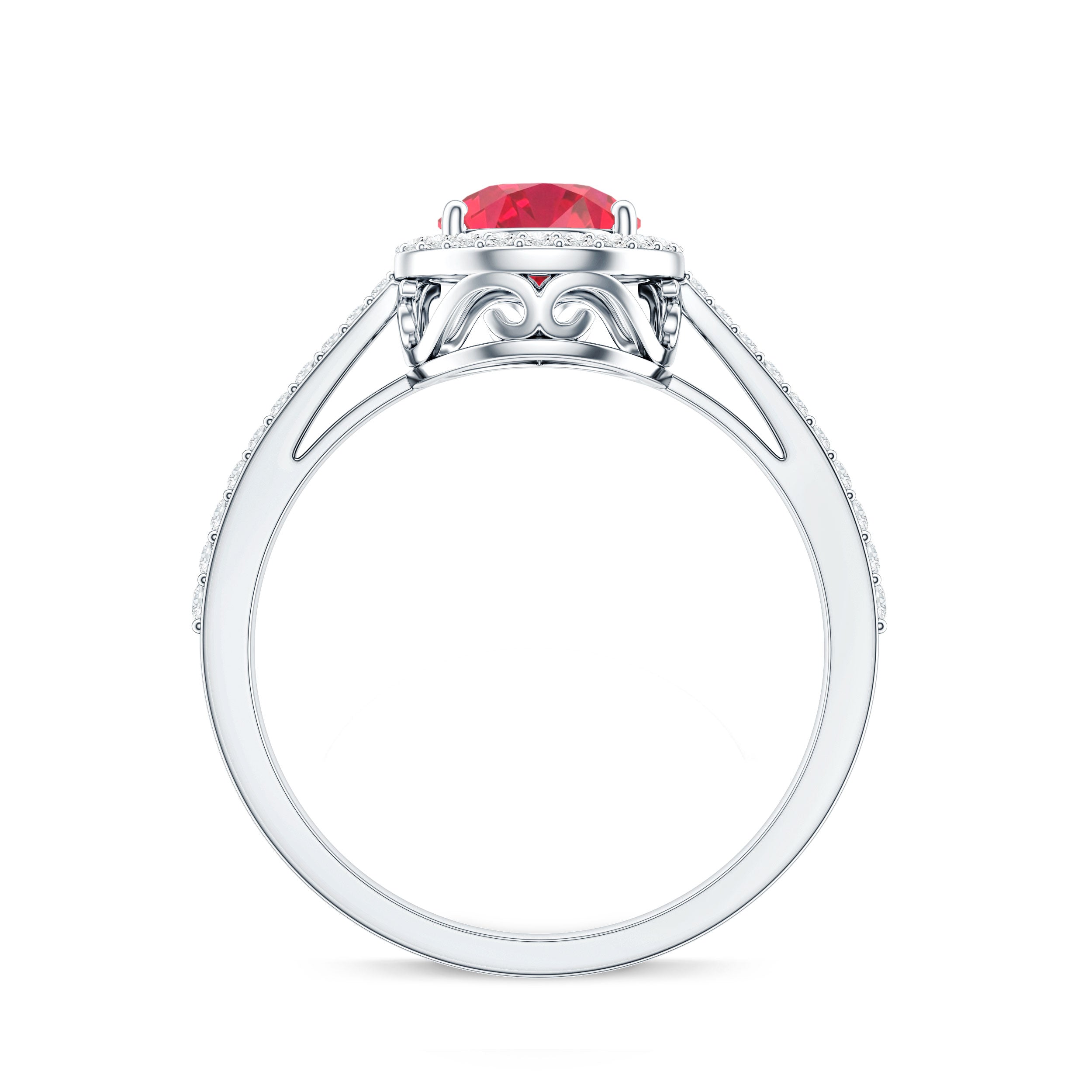 Pear Shape Lab Grown Ruby Teardrop Engagement Ring with Diamond Halo