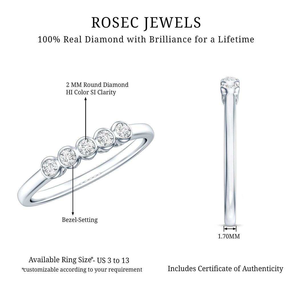 Bezel Set Natural Diamond Five Stone Promise Ring for Her
