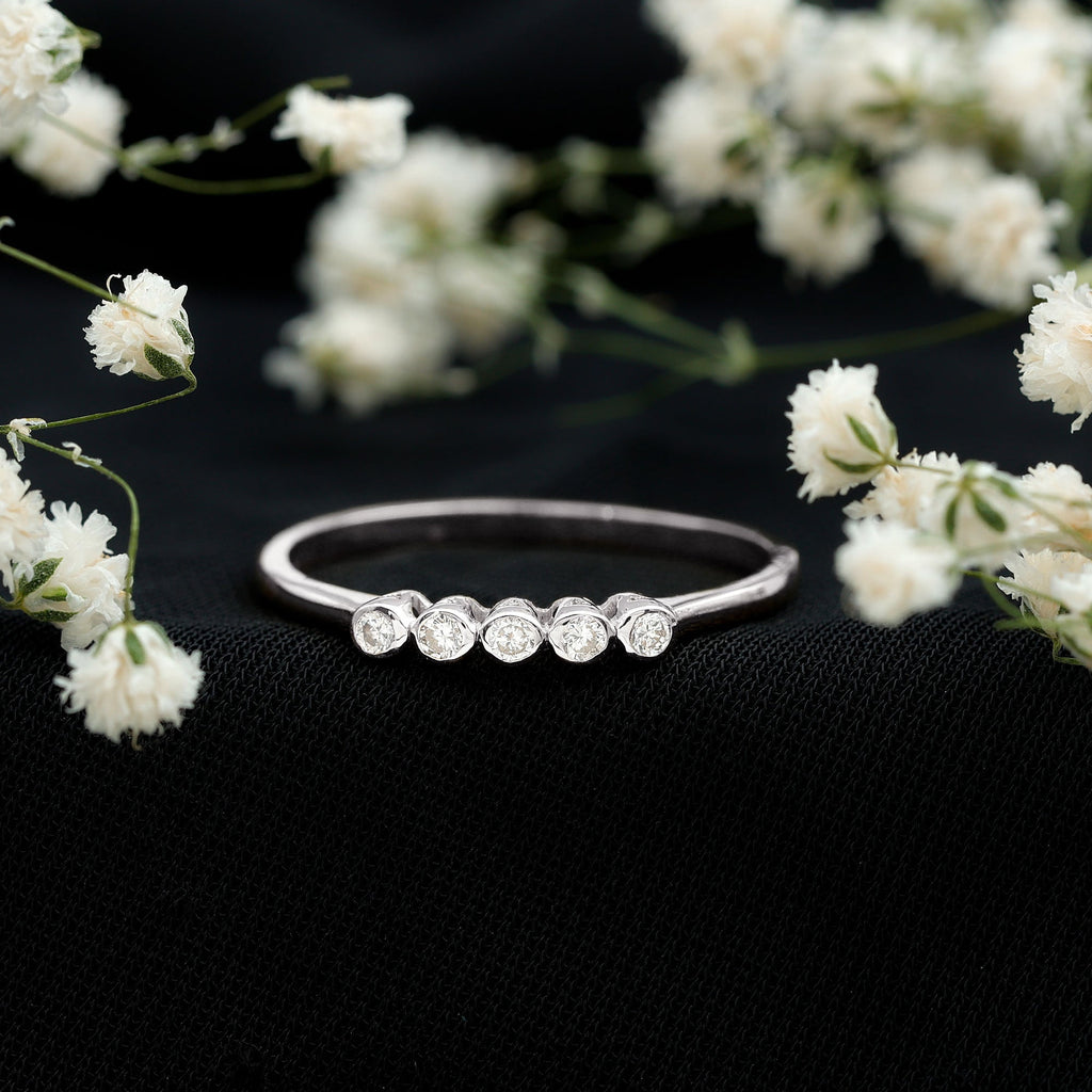 Bezel Set Natural Diamond Five Stone Promise Ring for Her