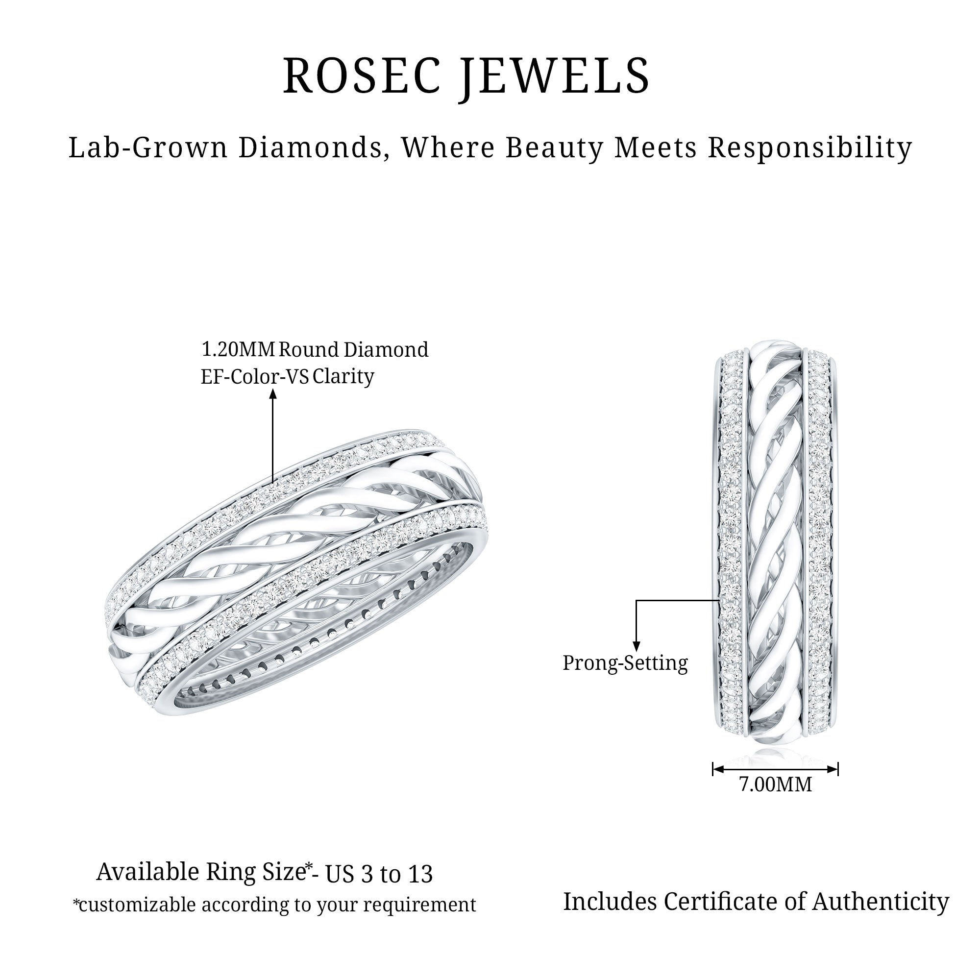 Round Lab Grown Diamond Twisted Rope Band Ring