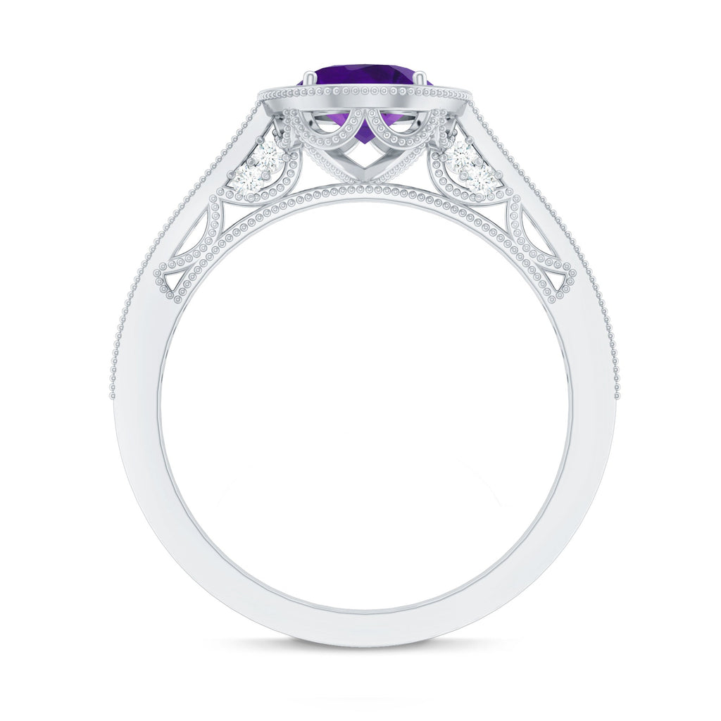 Vintage Style 1 Carat Amethyst Oval Engagement Ring with Diamond Halo