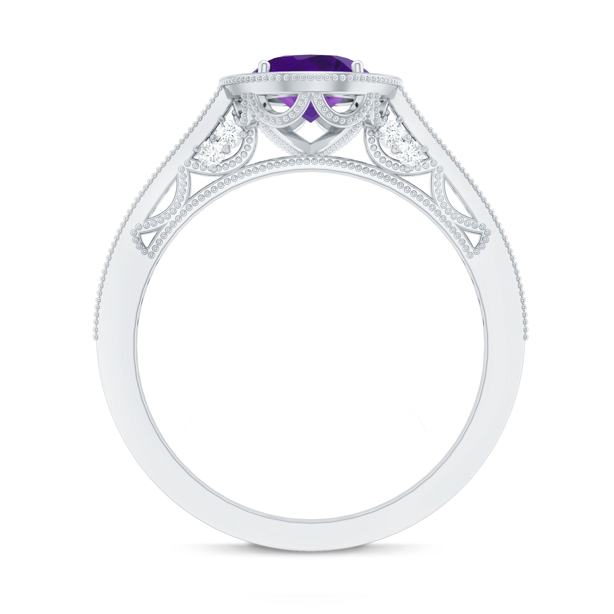Vintage Style 1 Carat Amethyst Oval Engagement Ring with Diamond Halo
