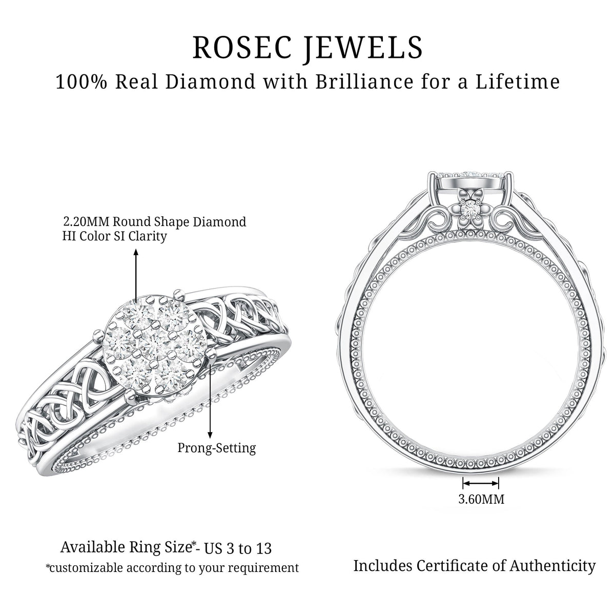 Illusion Real Diamond Celtic Knot Band Ring for Women