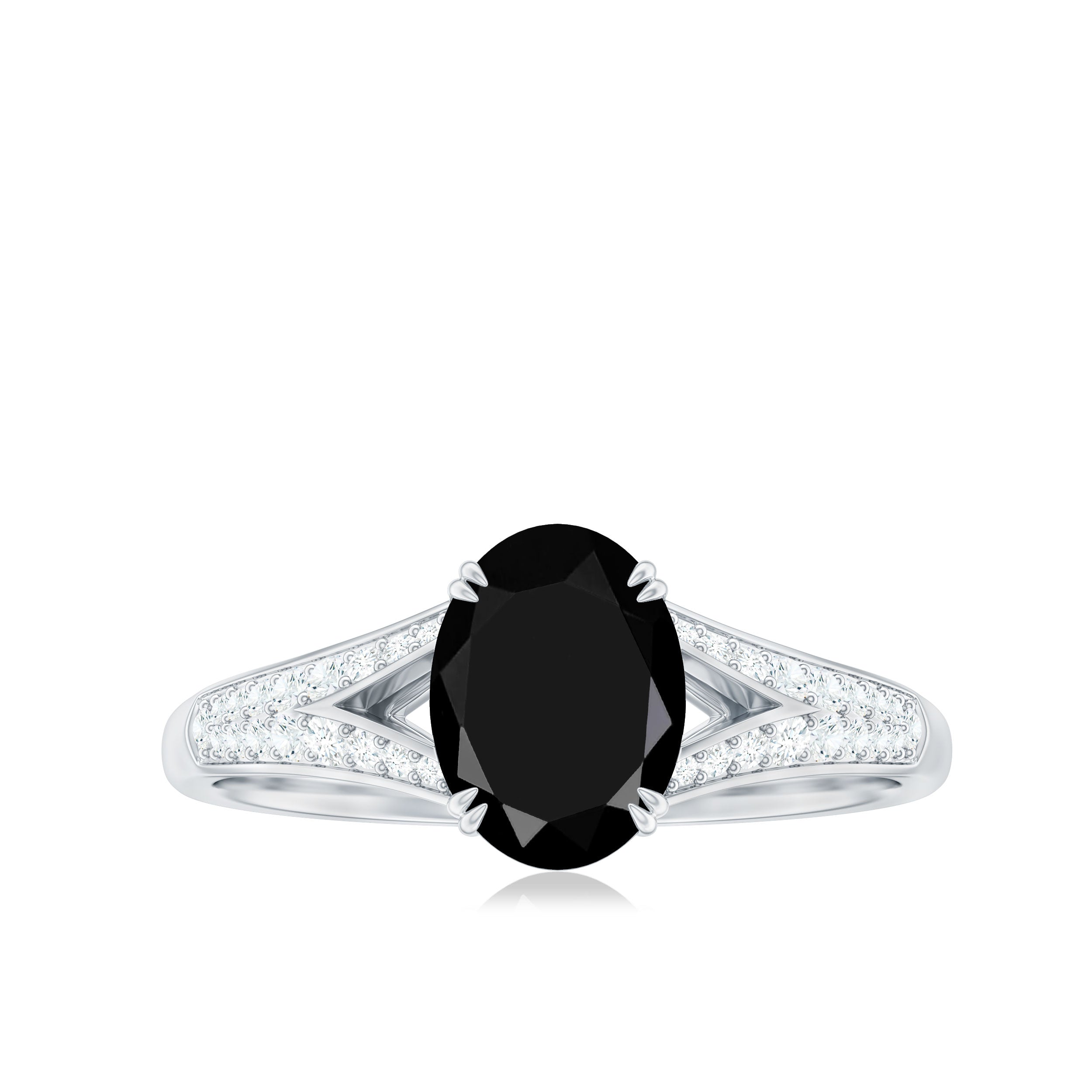 1.9 Carat Oval Lab Grown Black and White Diamond Engagement Ring with Split Shank
