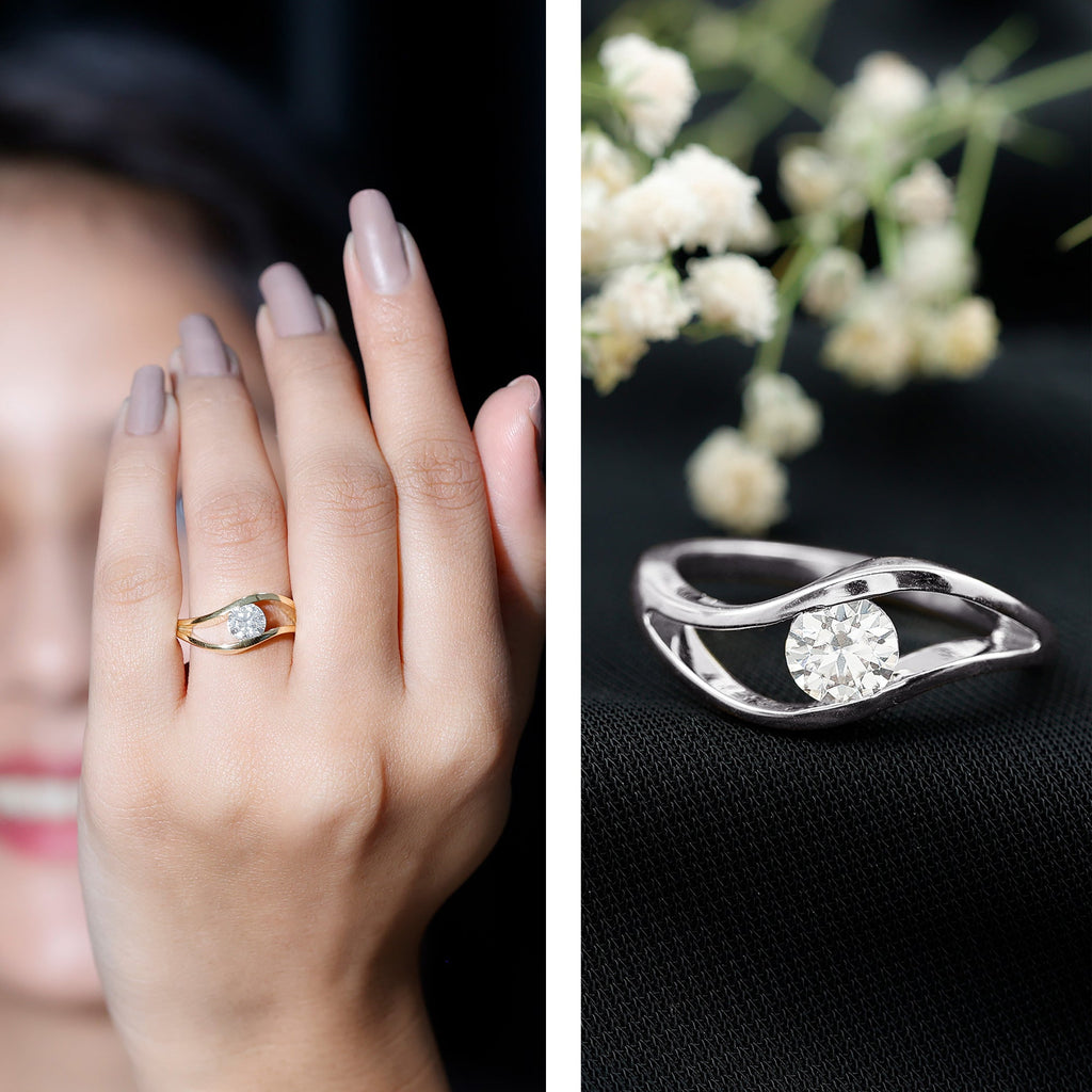 Certified 0.98 Carat Round Moissanite Solitaire Ring with Tension Setting