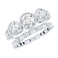 Vintage Inspired Moissanite 3 Stone Wedding Ring Set
