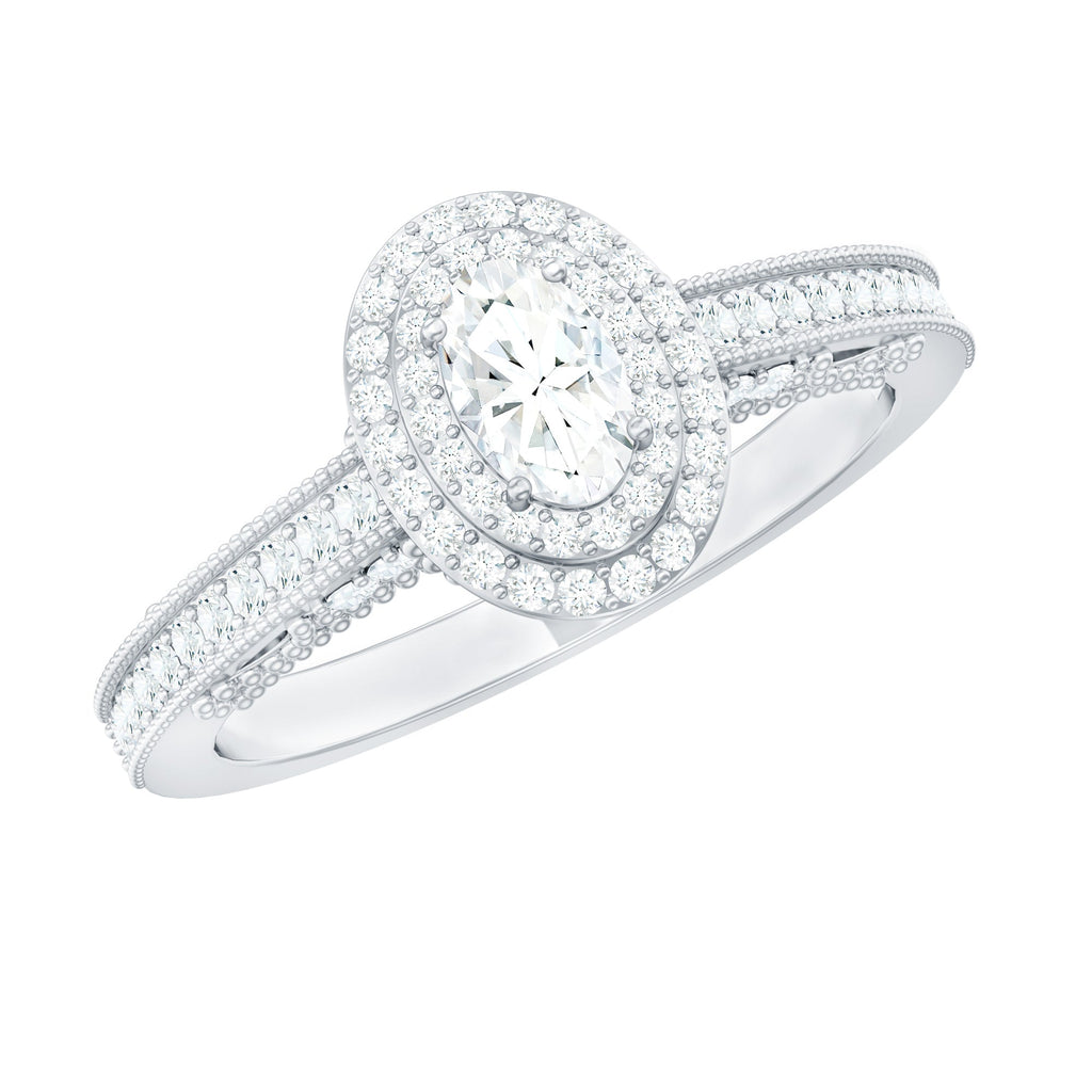 Diamond Double Halo Engagement Ring with Beaded Detailing