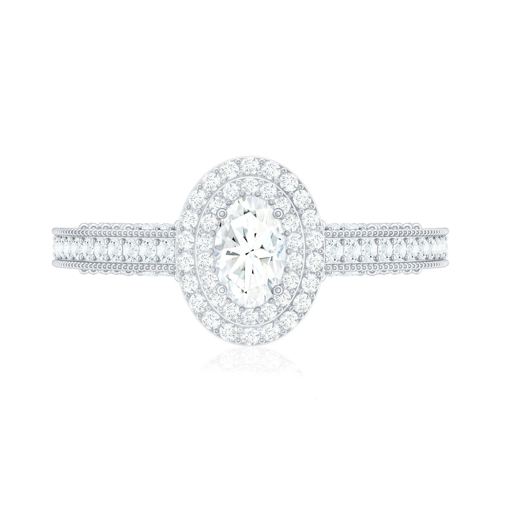 Diamond Double Halo Engagement Ring with Beaded Detailing