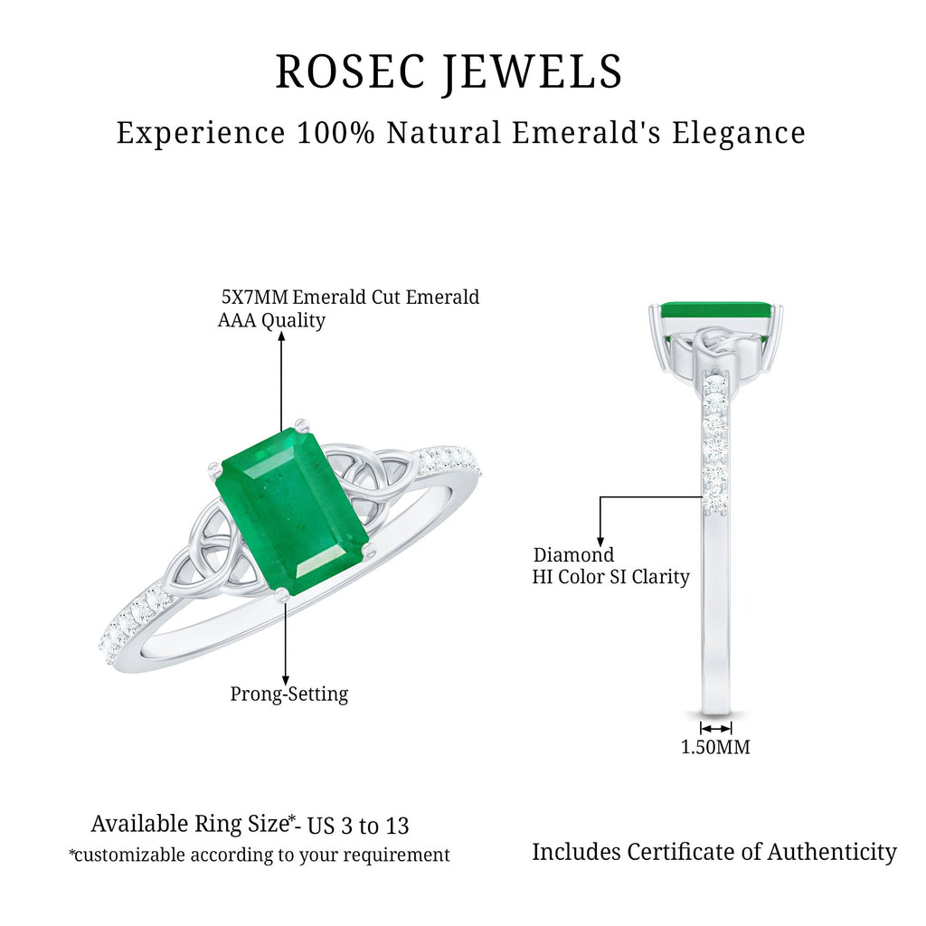 Natural 1.2 Carat Emerald Cut Emerald Diamond Engagement Ring with Celtic Knot