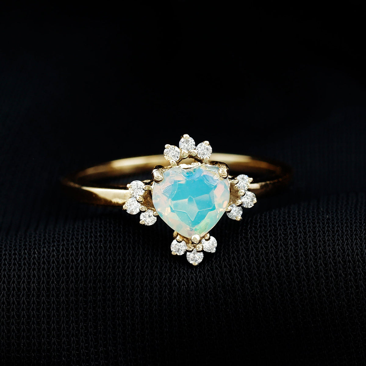 Natural 0.75 Carat Opalescent Heart Engagement Ring with Diamond