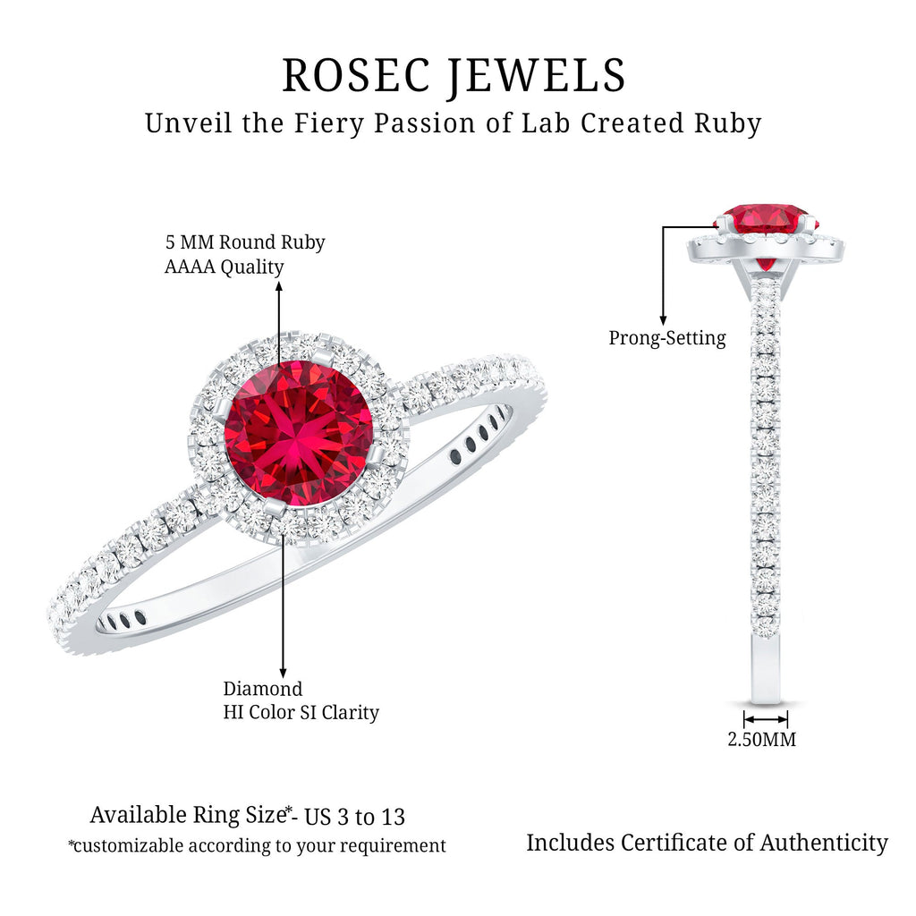 0.6 Carat Lab Created Ruby and Diamond Halo Engagement Ring
