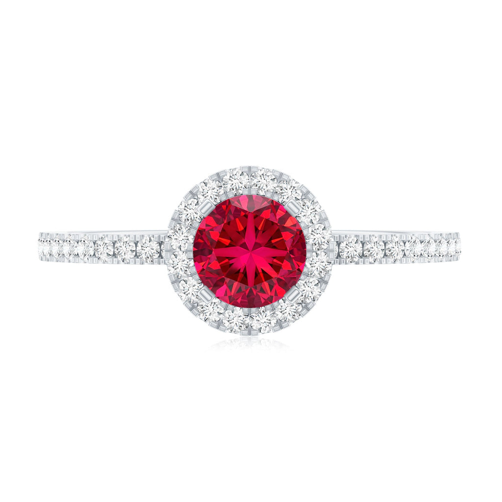 0.6 Carat Lab Created Ruby and Diamond Halo Engagement Ring