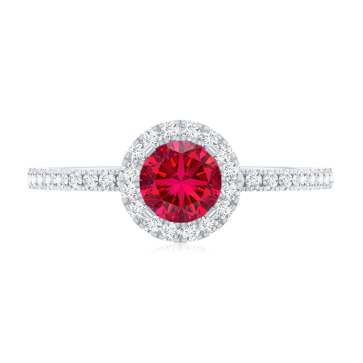 0.6 Carat Lab Created Ruby and Diamond Halo Engagement Ring