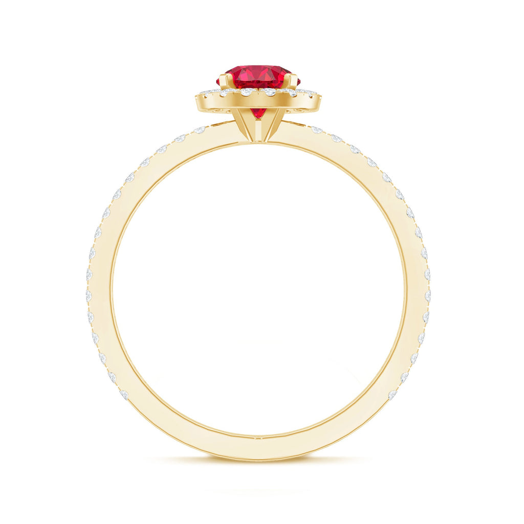 0.6 Carat Lab Created Ruby and Diamond Halo Engagement Ring
