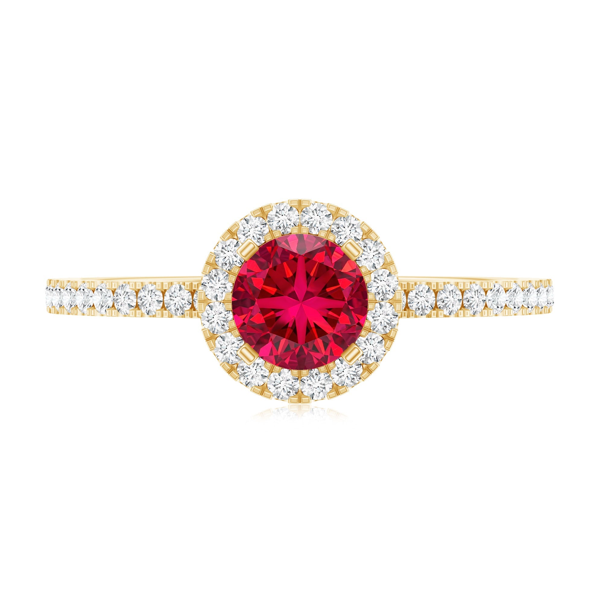 0.6 Carat Lab Created Ruby and Diamond Halo Engagement Ring