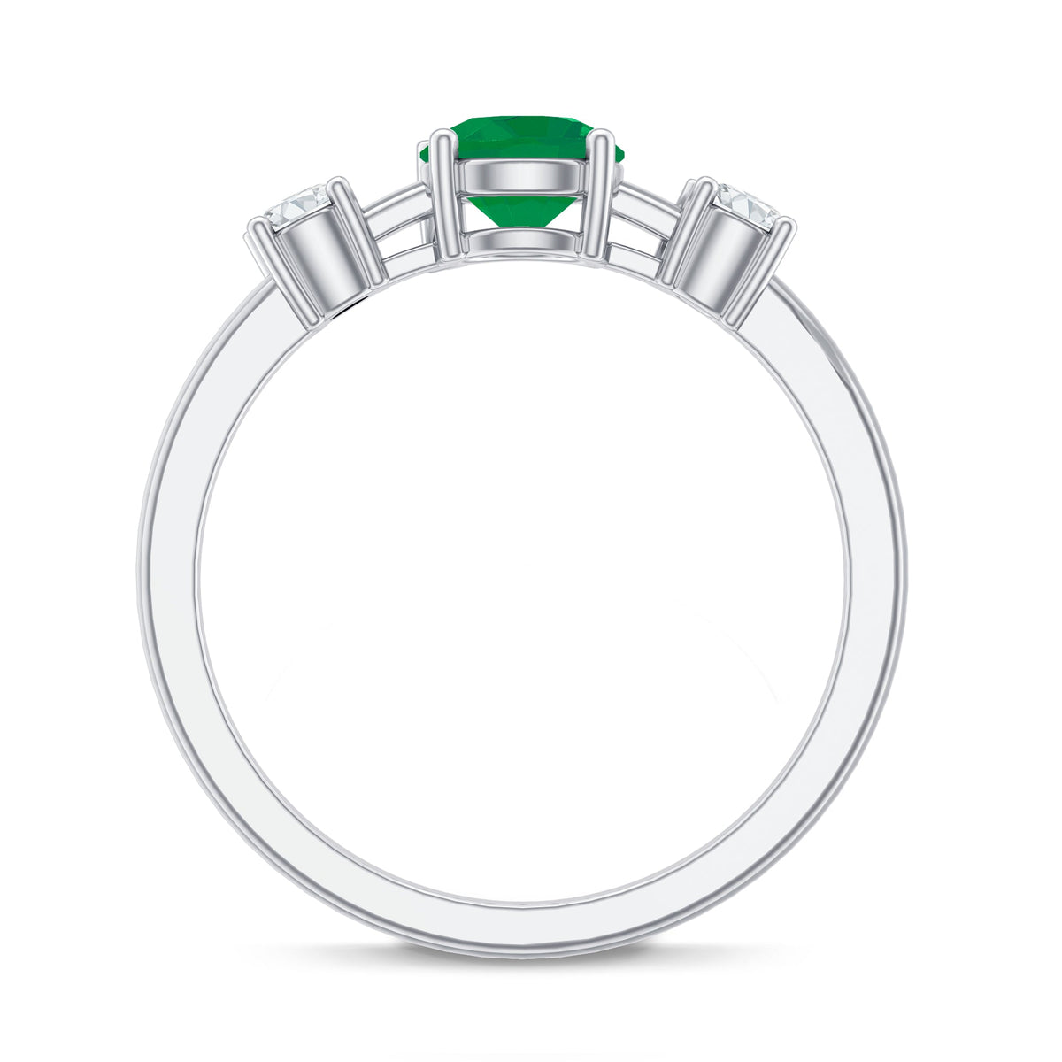 Genuine Emerald and Diamond Promise Three Stone Ring