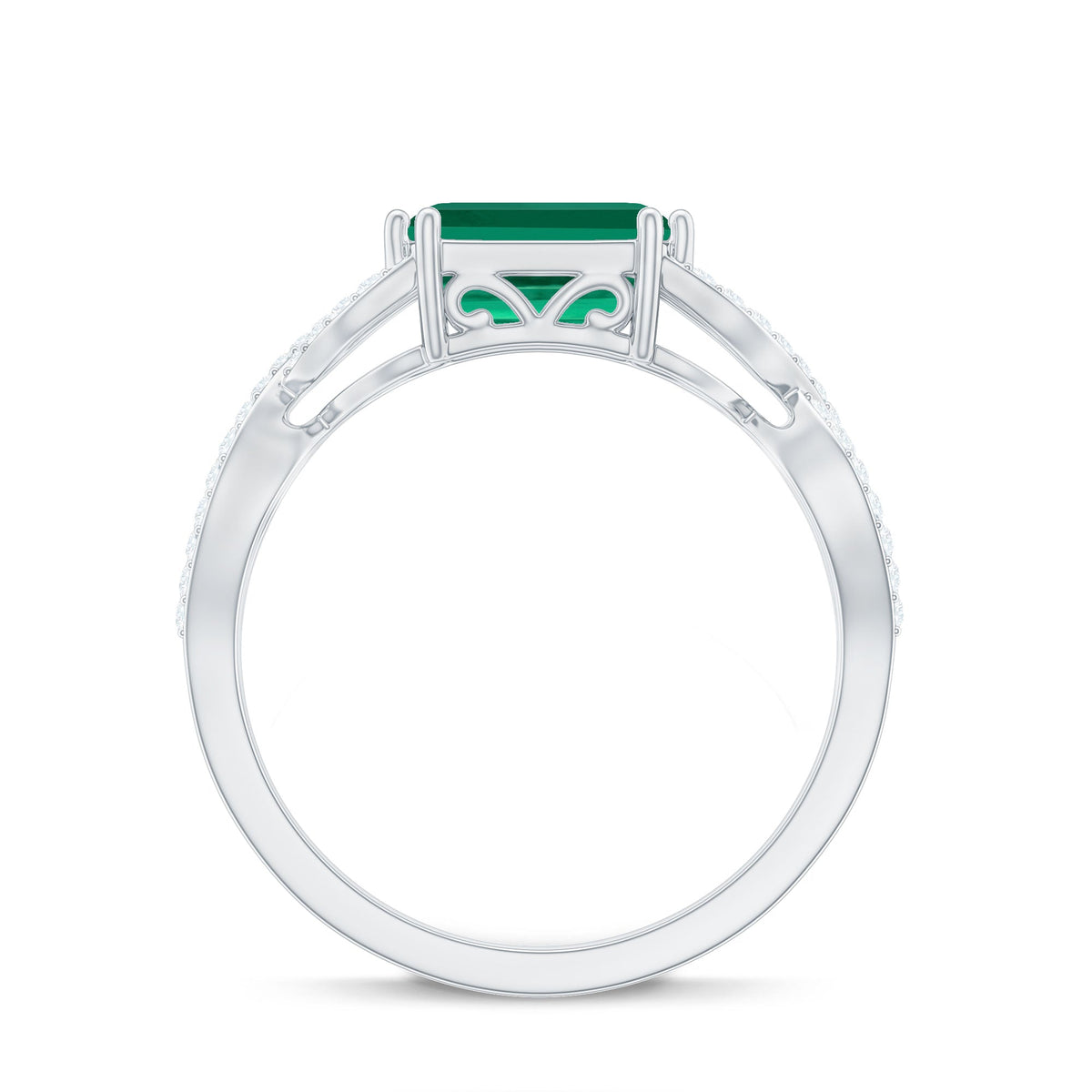 East West Style Lab Grown Emerald Cut Emerald Engagement Ring with Diamond