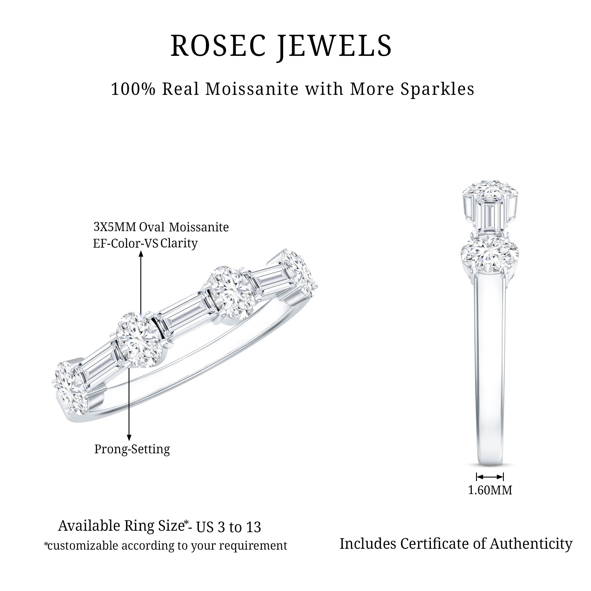 Oval and Baguette Cut Moissanite Half Eternity Ring