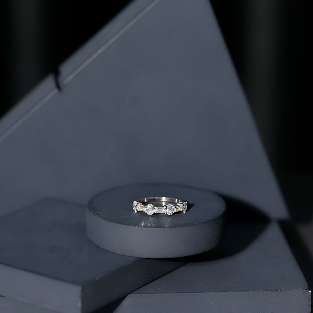 Oval and Baguette Cut Moissanite Half Eternity Ring