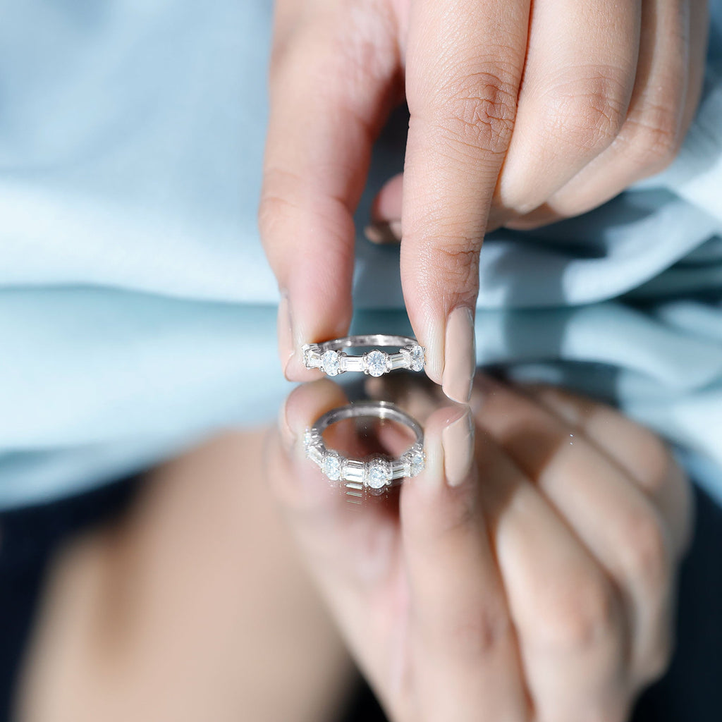 Oval and Baguette Cut Moissanite Half Eternity Ring