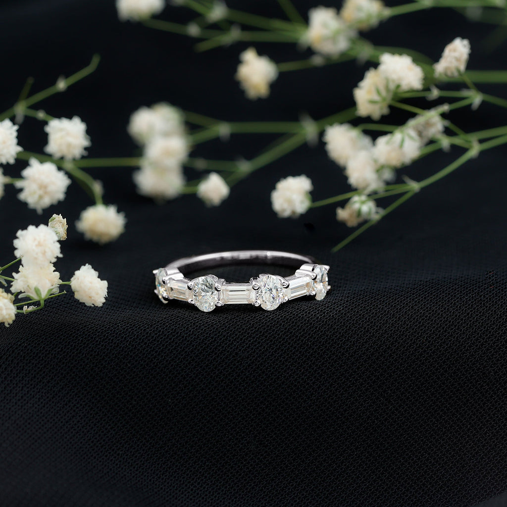 Oval and Baguette Cut Moissanite Half Eternity Ring
