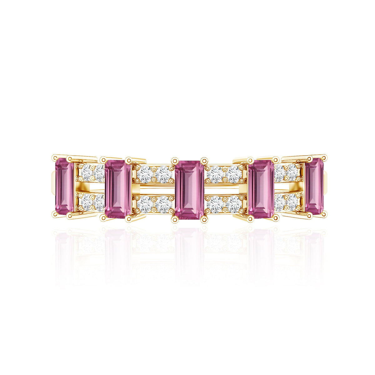 Natural Pink Tourmaline Wide Half Eternity Ring with Diamond