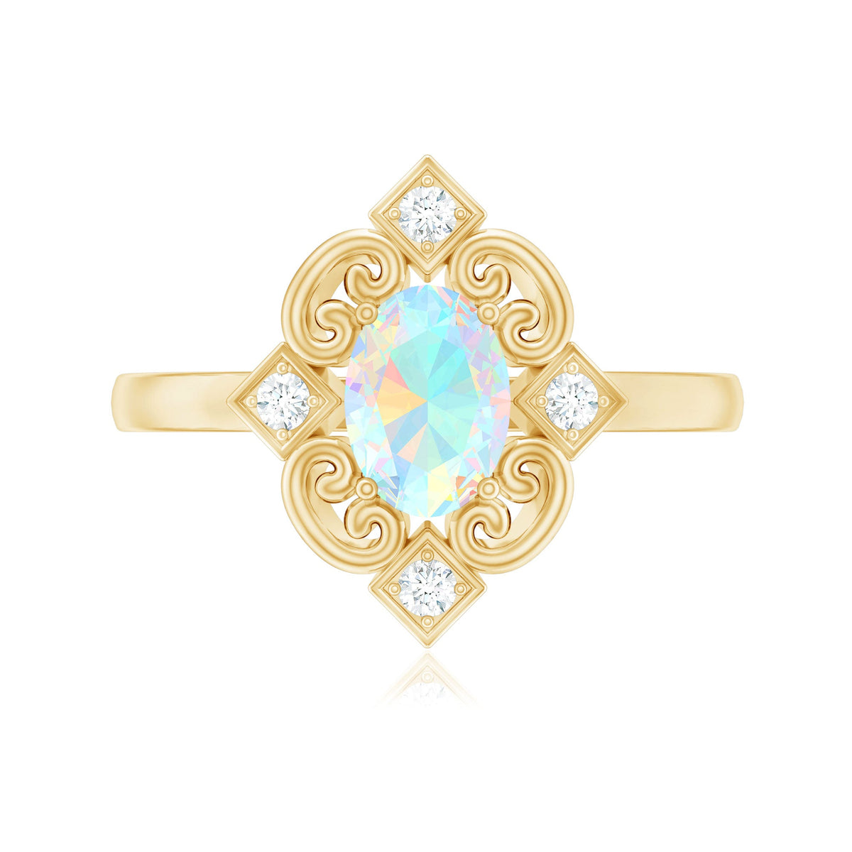 Oval Cut Certified Ethiopian Opal Vintage Inspired Engagement Ring with Diamond