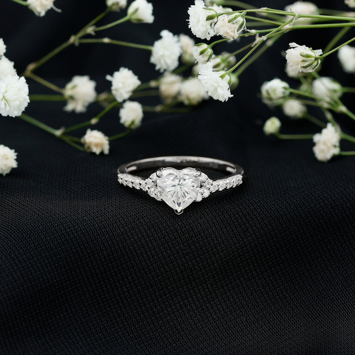 Certified Heart Shape Moissanite Engagement Ring