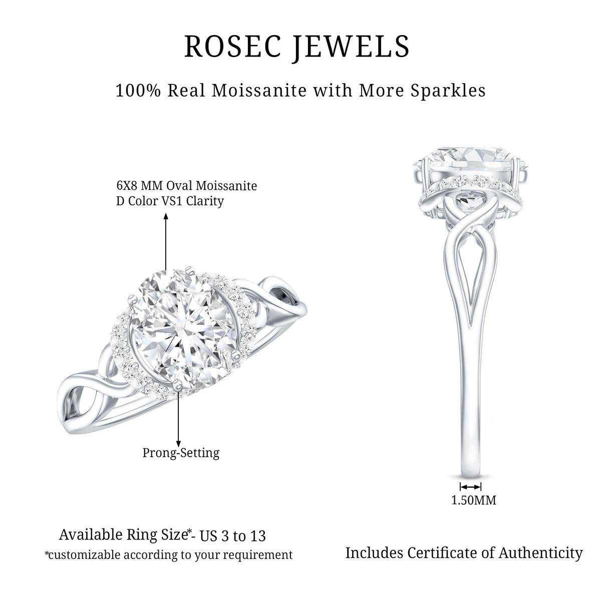 Oval Shape Moissanite Engagement Ring With Certificate