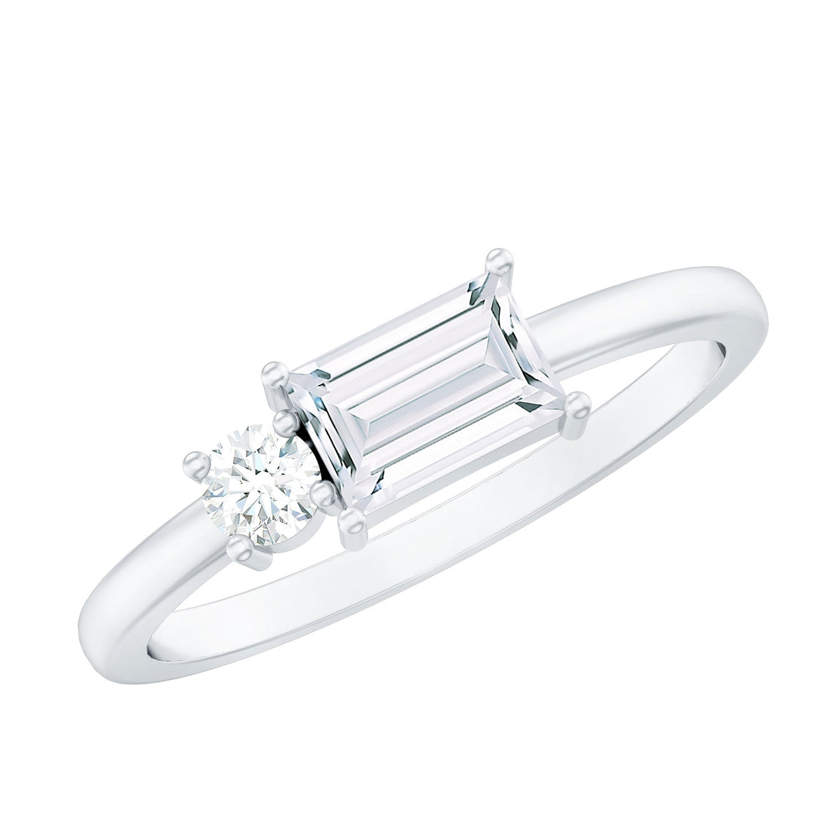 Baguette and Round Moissanite Two Stone Promise Ring