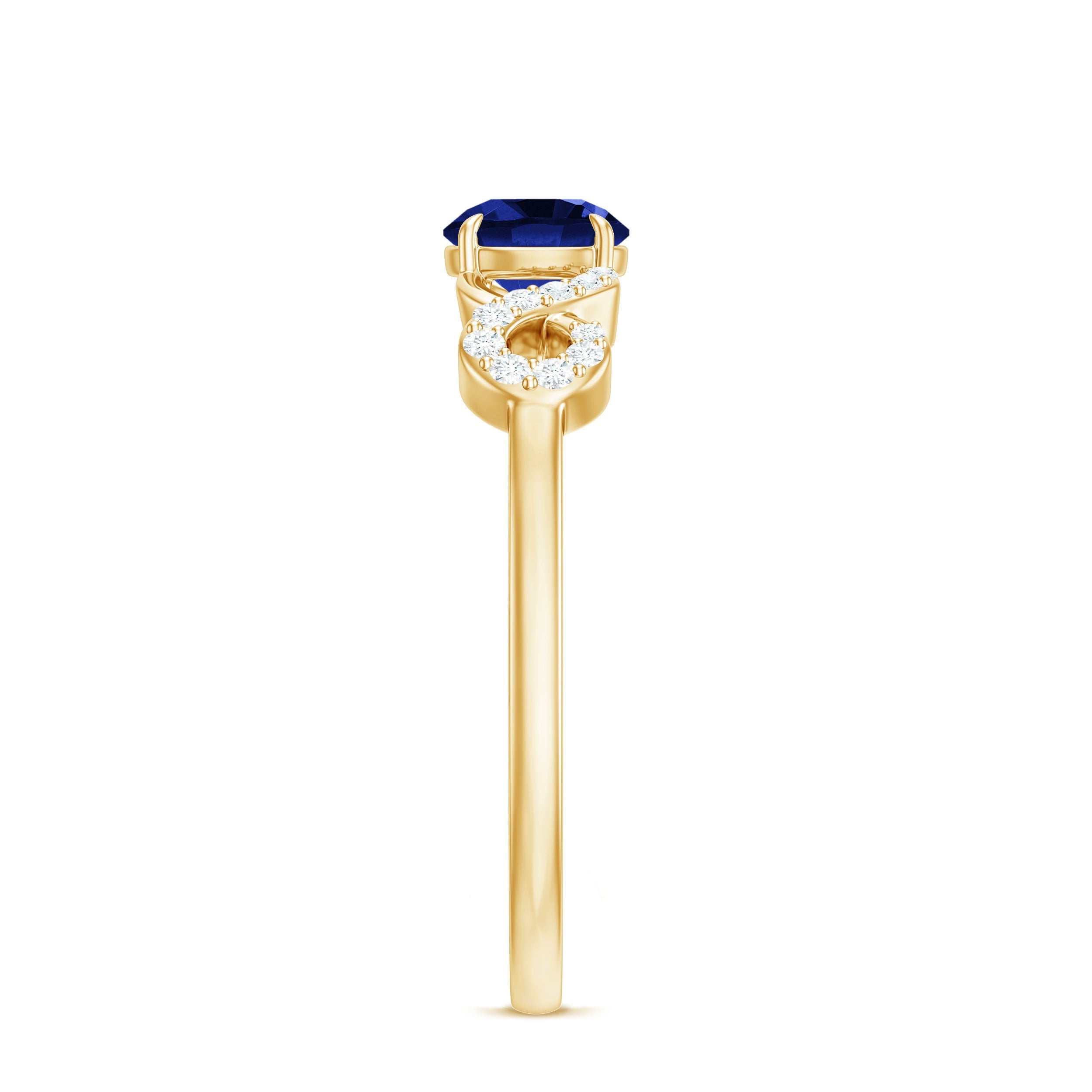 Certified 0.6 Carat Lab Grown Blue Sapphire Engagement Ring with Diamond Infinity Knot