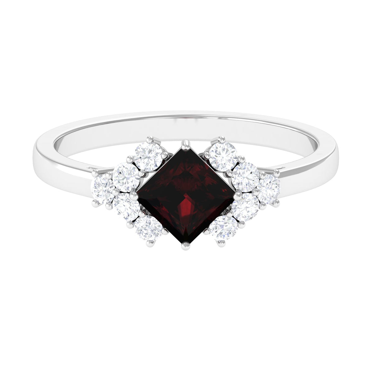 Real 1.4 Carat Garnet Princess Cut Engagement Ring with Diamond