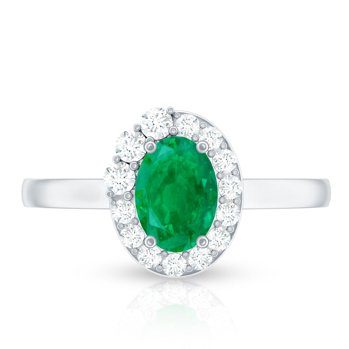 Natural Emerald Oval Engagement Ring with Diamond Halo