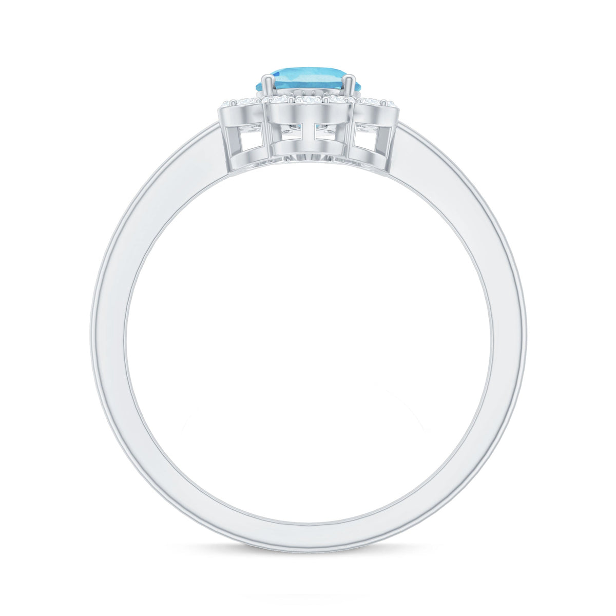 Real 1 Carat Aquamarine Oval Engagement Ring with Diamond Floral Halo