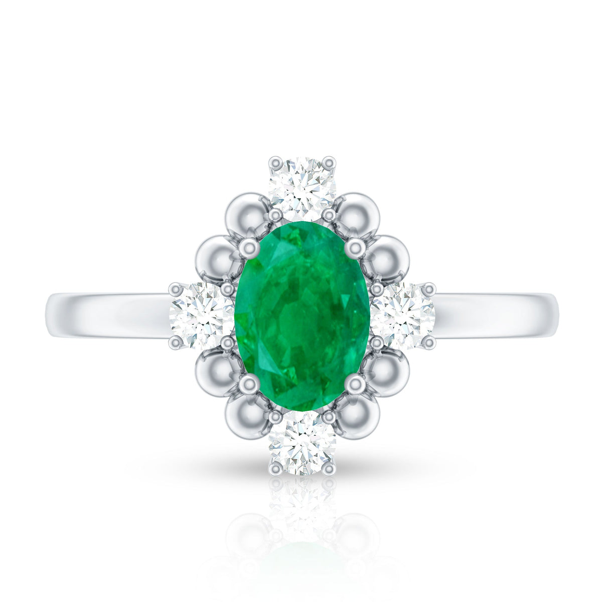 Certified Real Emerald Oval Engagement Ring with Diamond