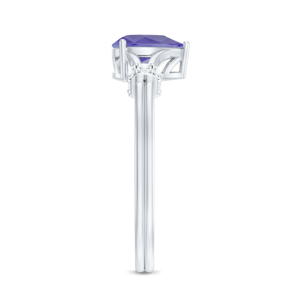 Natural Pear Shape Tanzanite Diamond Engagement Ring with Split Shank