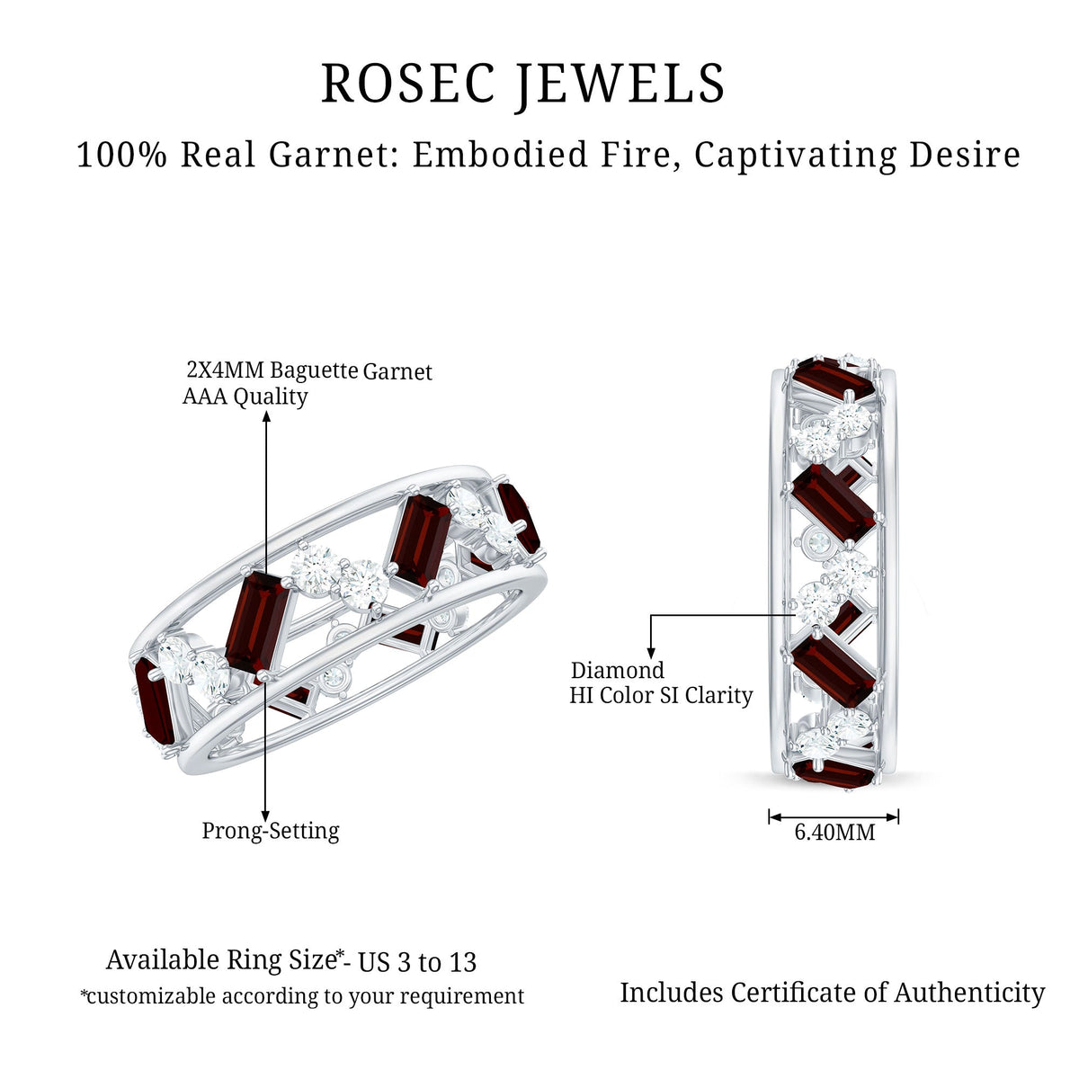 Certified Real Garnet Diamond Wide Eternity Band